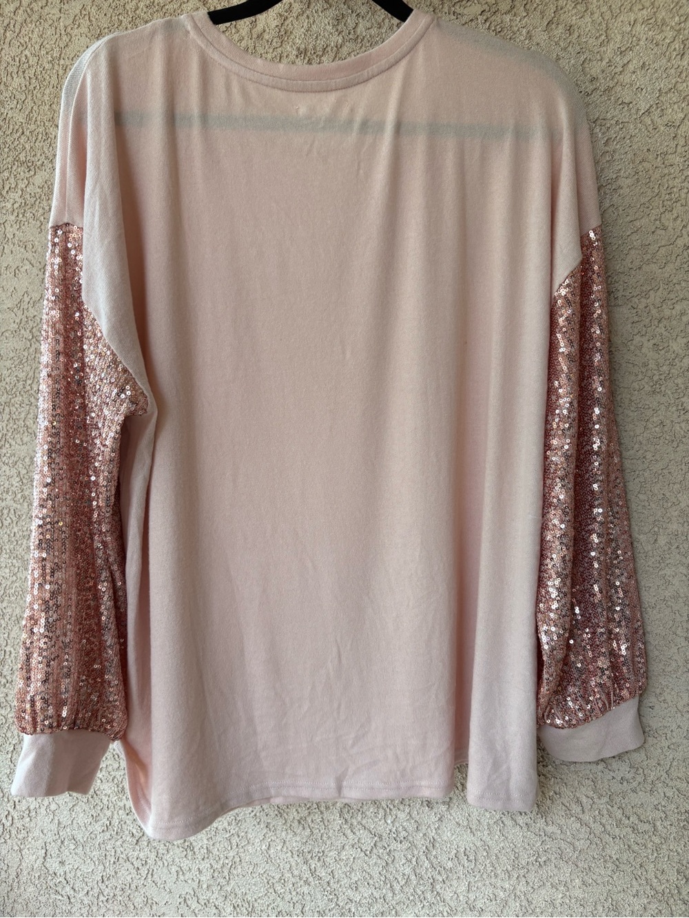 Maurices Light Pink Top with Rose Pink Sequin Sleeves